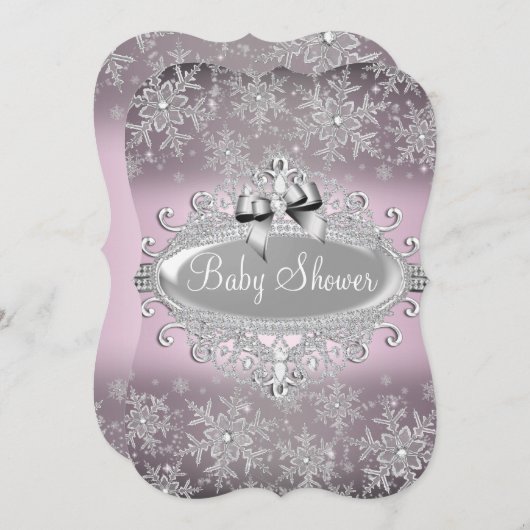 Silver Pink Sparkle Snowflake Baby shower nodigt u Kaart (Voorkant / Achterkant)