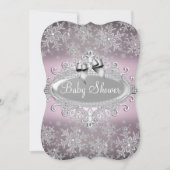 Silver Pink Sparkle Snowflake Baby shower nodigt u Kaart (Voorkant)