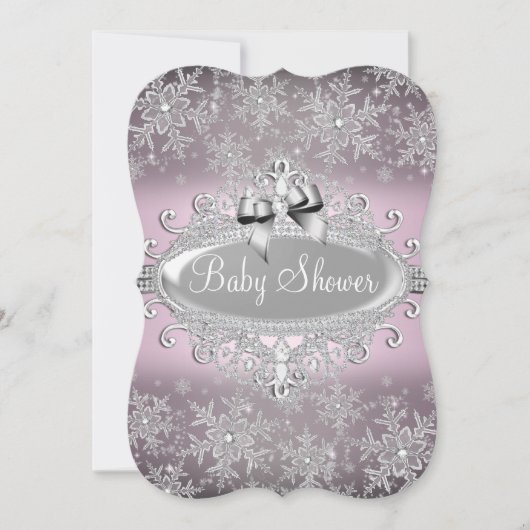 Silver Pink Sparkle Snowflake Baby shower nodigt u Kaart (Voorkant)
