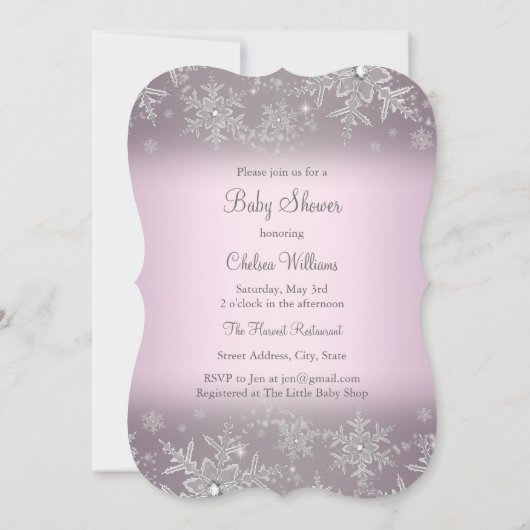 Silver Pink Sparkle Snowflake Baby shower nodigt u Kaart (Achterkant)