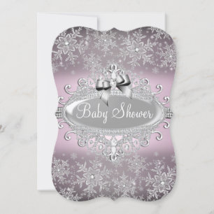 Silver Pink Sparkle Snowflake Baby shower nodigt u Kaart