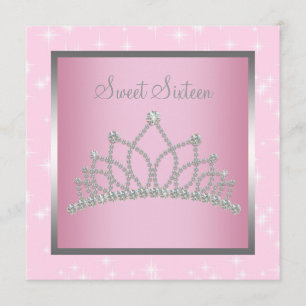 Silver Pink Sparkles Sweet Sixteen Birthday Party Kaart