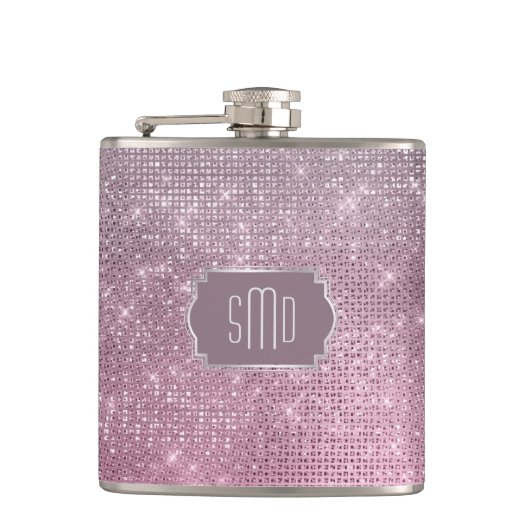 Silver Pink Star Sparkle Monogram Heupfles (Voorkant)