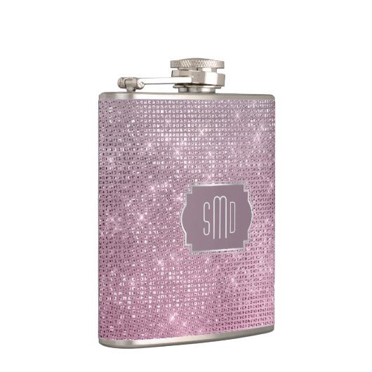 Silver Pink Star Sparkle Monogram Heupfles (Rechts)