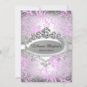 Silver Pink Tiara & Glitter Floral Quinceanera Kaart (Voorkant)