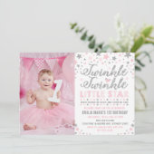 Silver & Pink Twinkle Little Star Verjaardag Uitno Kaart (Staand voorkant)