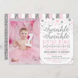 Silver & Pink Twinkle Little Star Verjaardag Uitno Kaart