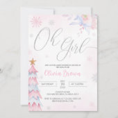 Silver & Pink Winter Oh Meisje Baby shower Kaart (Voorkant)