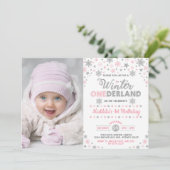 Silver Pink Winter ONEderland Birthday Snowflake Kaart (Staand voorkant)