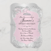 Silver Pink Winter Snowflake Sweet 16 Uitnodiging (Voorkant / Achterkant)