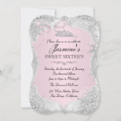 Silver Pink Winter Snowflake Sweet 16 Uitnodiging (Voorkant)