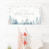 Silver & Pink Winter Wonderland Baby shower Banner (Insitu)