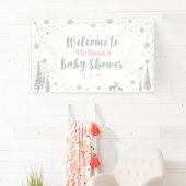 Silver Pink Winter Wonderland Baby shower Welkom Spandoek (Insitu)