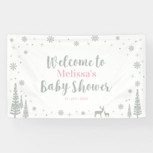 Silver Pink Winter Wonderland Baby shower Welkom Spandoek