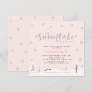 Silver & Pink Winter Wonderland Girl Baby shower I Kaart