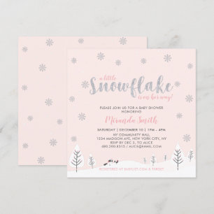 Silver & Pink Winter Wonderland Girl Baby shower I Kaart