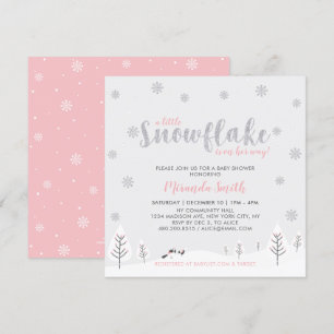 Silver & Pink Winter Wonderland Girl Baby shower Kaart