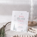 Silver & Pink Winter Wonderland Girl Baby shower Kaart<br><div class="desc">Viel een speciale dag voor je geliefde met deze schattige winteruitnodiging! Dit ontwerp is voorzien van een schattige typografie "baby Het is koud buiten", sneeuwvlokken, winterbomen en deers in een zilver- en roze kleurthema. Perfecte uitnodiging voor een winterwonderland meisje baby shower of baby sprinkhaan. Meer overeenkomende partijbenodigdheden zijn beschikbaar in...</div>