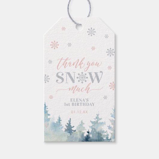 Silver & Pink Winter Wonderland Hartelijk dank Cadeaulabel (Voorkant)