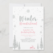 Silver, Pink Winter Wonderland Kinderen Birthday P Kaart (Voorkant)