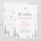 Silver, Pink Winter Wonderland Kinderen Birthday P Kaart (Voorkant / Achterkant)