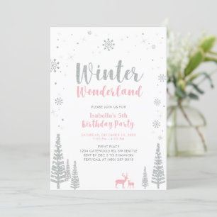 Silver, Pink Winter Wonderland Kinderen Birthday P Kaart