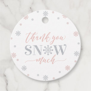 Silver & Pink Winter Wonderland Party Dank u Bedankjes Labels