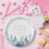 Silver & Pink Winter Wonderland Snowflake Birthday Papieren Bordje (Feest)