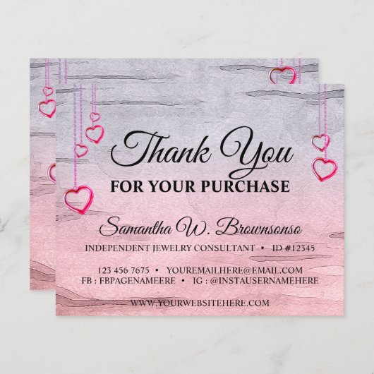 Silver Pink Wooden Textured Heart Hartelijk dank (Voorkant / Achterkant)