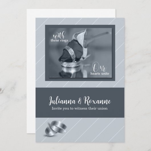 Silver Pinstripe Gay Wedding Invitation Kaart (Voorkant / Achterkant)