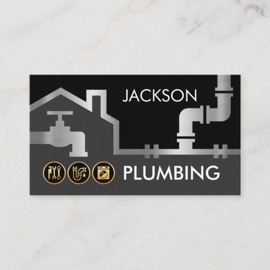 Silver Pipes Building Frame Plumber Service Visitekaartje (Voorkant)