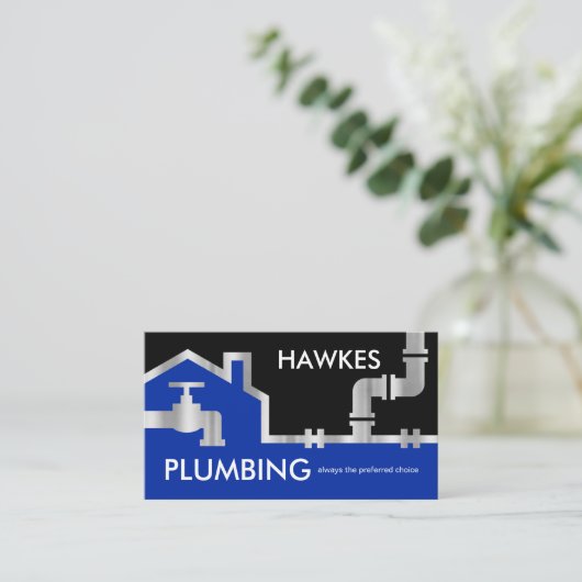 Silver Pipes Building Frame Plumber Service Visitekaartje (Staand voorkant)