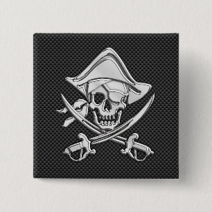 Silver Pirate over het decor voor zwarte koolstofv Vierkante Button 5,1 Cm