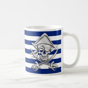 Silver Pirate over Nautical Stripes Koffiemok