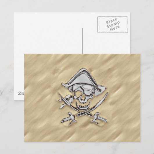 Silver Pirate Skull in de zand Briefkaart (Voorkant / Achterkant)