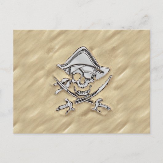 Silver Pirate Skull in de zand Briefkaart (Voorkant)