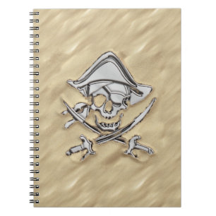 Silver Pirate Skull in de zand Notitieboek