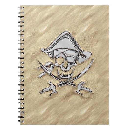 Silver Pirate Skull in de zand Notitieboek (Voorkant)