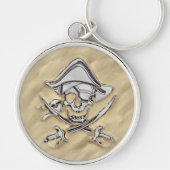 Silver Pirate Skull op strand Sleutelhanger (Voorkant)