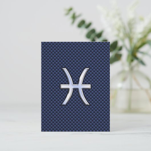 Silver Pisces Zodiac Sign Blue Carbon Fiber Print Briefkaart (Staand voorkant)