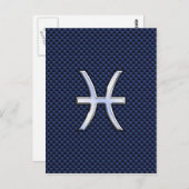 Silver Pisces Zodiac Sign Blue Carbon Fiber Print Briefkaart (Voorkant / Achterkant)
