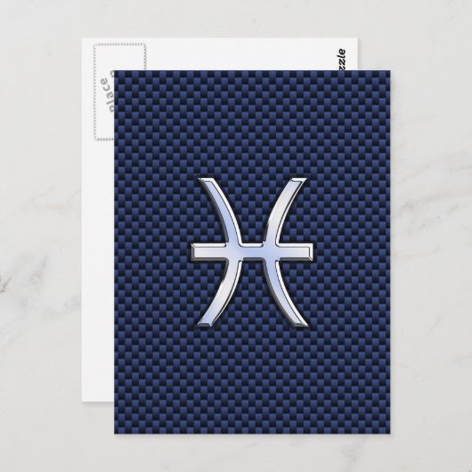 Silver Pisces Zodiac Sign Blue Carbon Fiber Print Briefkaart (Voorkant / Achterkant)