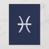 Silver Pisces Zodiac Sign Blue Carbon Fiber Print Briefkaart (Voorkant)