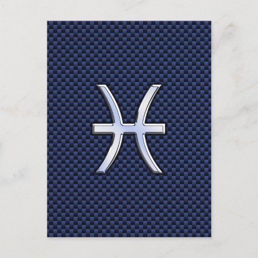Silver Pisces Zodiac Sign Blue Carbon Fiber Print Briefkaart (Voorkant)