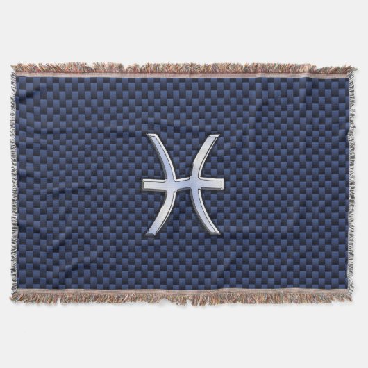 Silver Pisces Zodiac Sign Blue Carbon Fiber Print Deken (Voorkant)