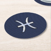 Silver Pisces Zodiac Sign Blue Carbon Fiber Print Ronde Kartonnen Onderzetter (Gebogen)