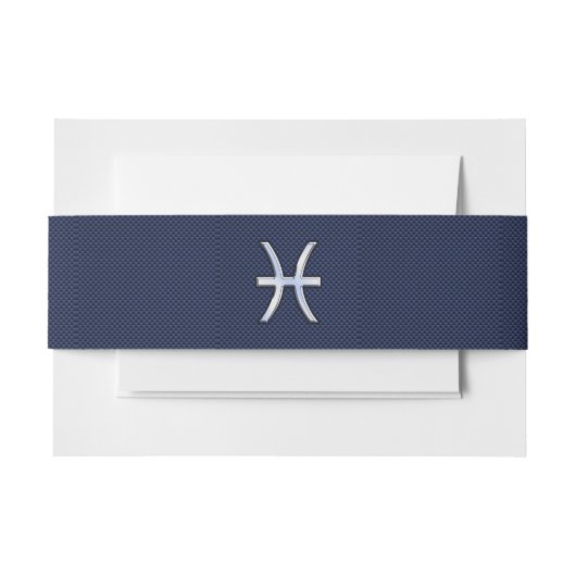 Silver Pisces Zodiac Sign Blue Carbon Fiber Print Uitnodigingen Wikkel (Voorkant Voorbeeld)