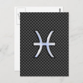 Silver Pisces Zodiac Sign on Carbon Fibre Print Briefkaart (Voorkant / Achterkant)