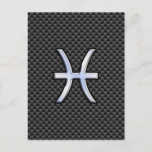 Silver Pisces Zodiac Sign on Carbon Fibre Print Briefkaart (Voorkant)