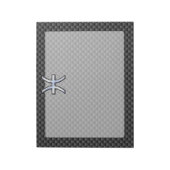 Silver Pisces Zodiac Sign on Carbon Fibre Print Notitieblok (Linkerzijde)